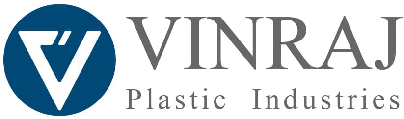 Vinraj Plastic Industries logo with stylized 'V' on a blue circle and gray text.
