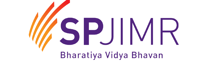 SPJIMR Bharatiya Vidya Bhavan logo with abstract orange and purple design elements.
