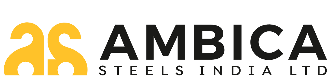 Ambica Steels India Ltd logo featuring stylized initials in yellow and black text.
