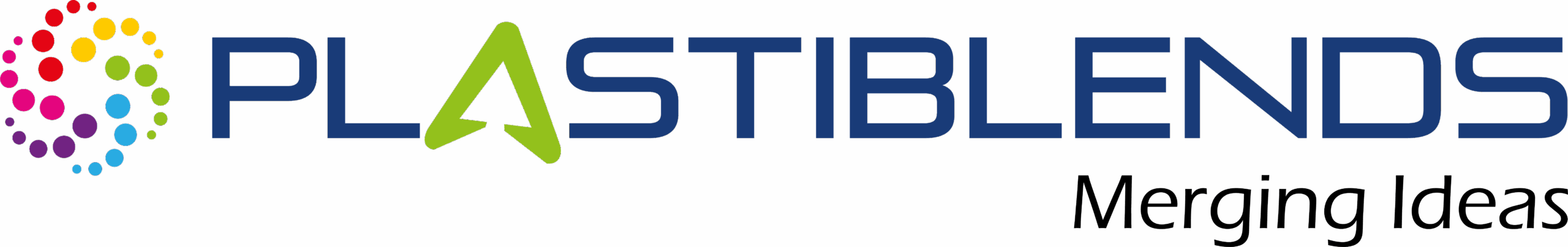 Logo of Plastiblends featuring a colorful circular design and bold text.
