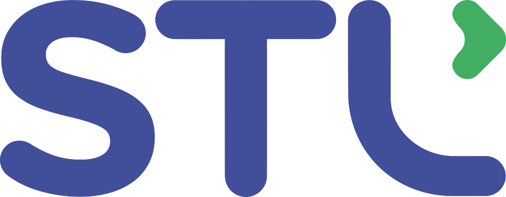STL logo with bold blue lettering and a green arrow accent, representing a modern tech company.
